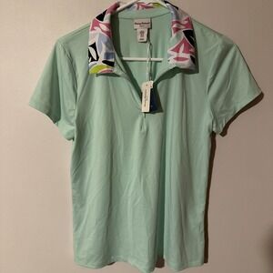 Tommy Bahama Shirt Women's Medium Green Golf Polo Top Short Sleeve 1/4 Zip